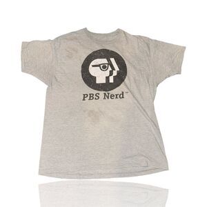 PBS Nerd Graphic T-Shirt Unisex Gray Short Sleeve Crew Neck Shirt: GUC